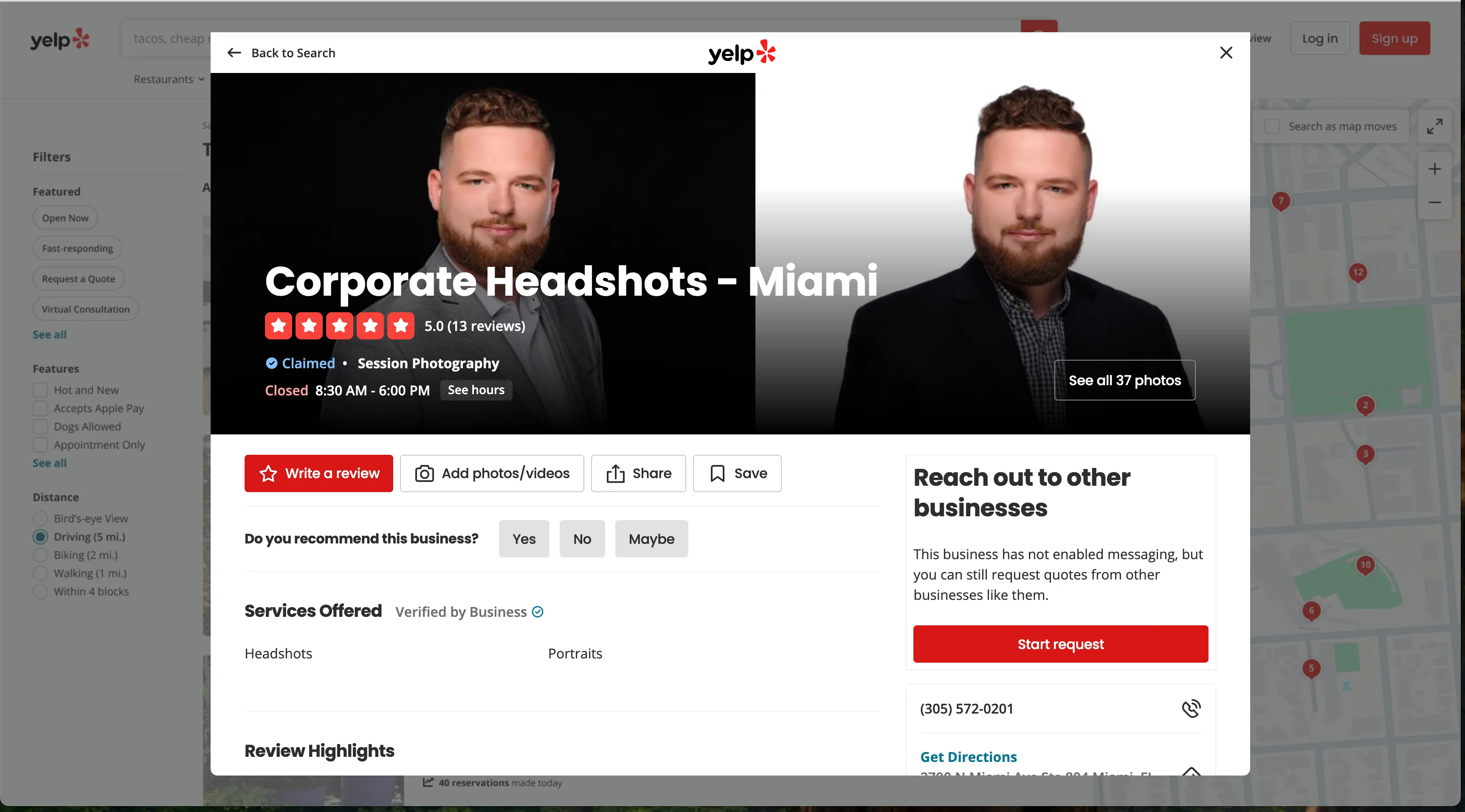 Corporate Headshots - Miami (Yelp) website